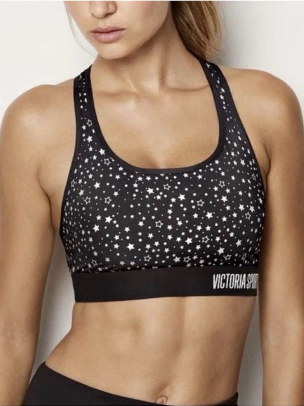 Victoria's Secret Black Star-Print Racerback Sports Bra
